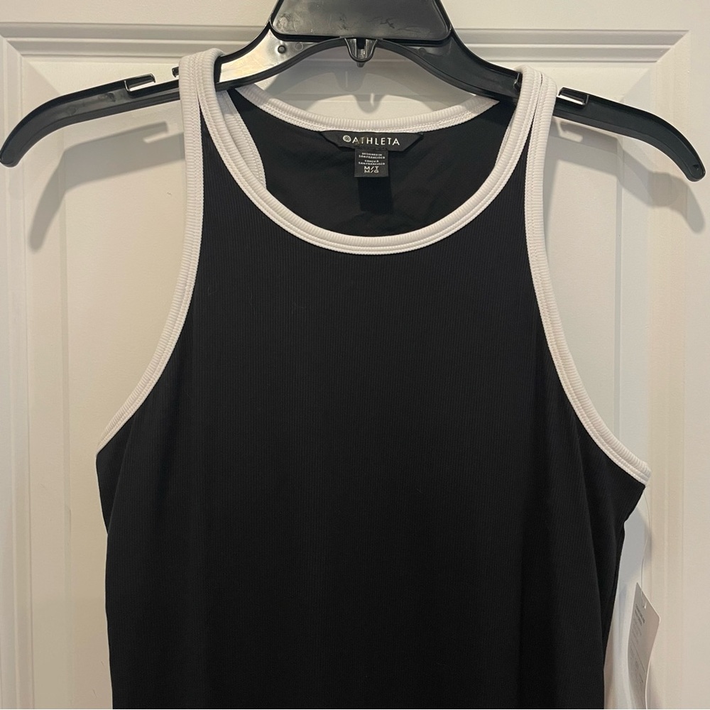 Athleta black white trim Signature Rib Maxi Dress Women Medium NWT - Picture 2 of 15